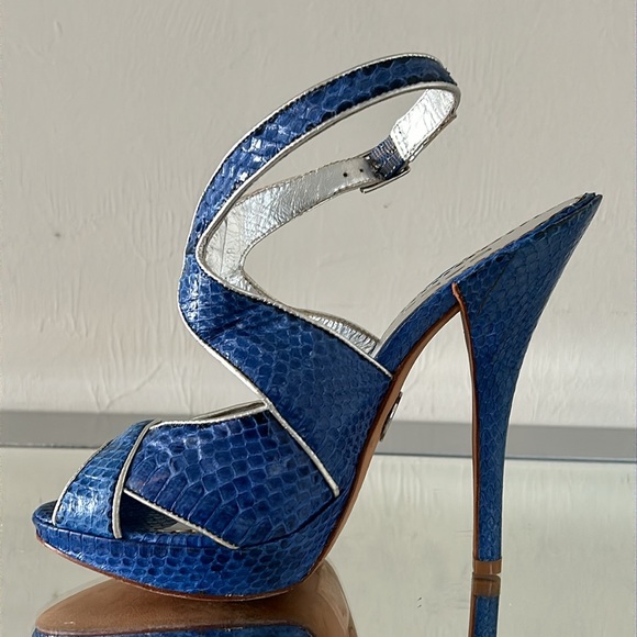Bebe Jenna Blue Leather Slingback Platform Pumps, size 7 - Picture 6 of 12